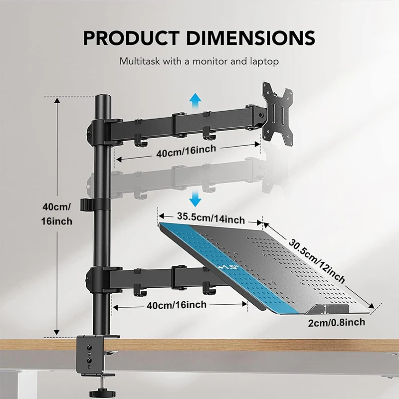 Desktop Computer Support mechanical Mount Stand For 12"-32" Monitor Holder + 12"-17" Laptop Monitor Dual Arm Bracket laptop desk stand