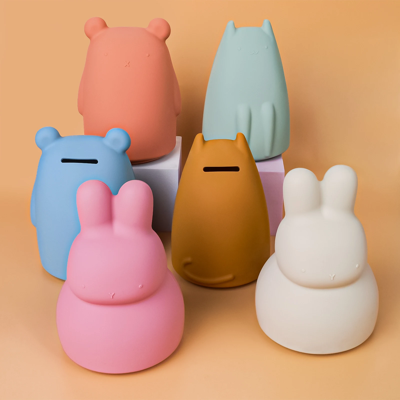 Baby Cute Silicone Saving Pot Money Box Bear Rabbit Coin Cash Collection Money Holder Gifts For Kids BPA-Free Silicone Box