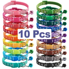 

Wholesale 10pcs Colorful Cute Bell Collar Adjustable Buckle Cat Collar Pet Supplies Footprint Personalized Kitten Collar