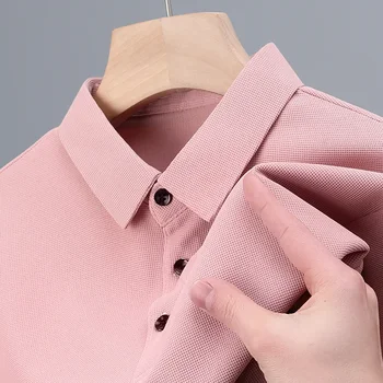 Polo da uomo a maniche corte tinta unita waffle alla moda, top estivo traspirante e confortevole