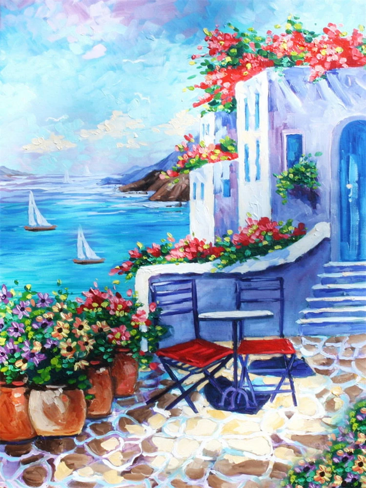 Mediterraneo House Landscape Paint Number Paintings kit