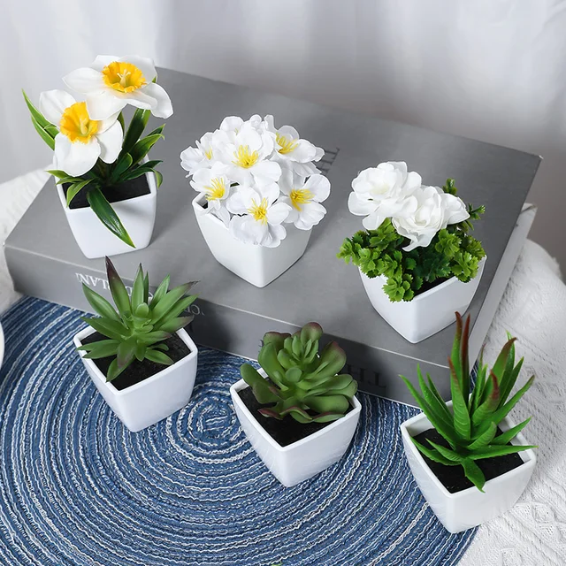 6PCS, artificial plants small bonsai, DIY crafts desktop windowsill display rack display decoration 2