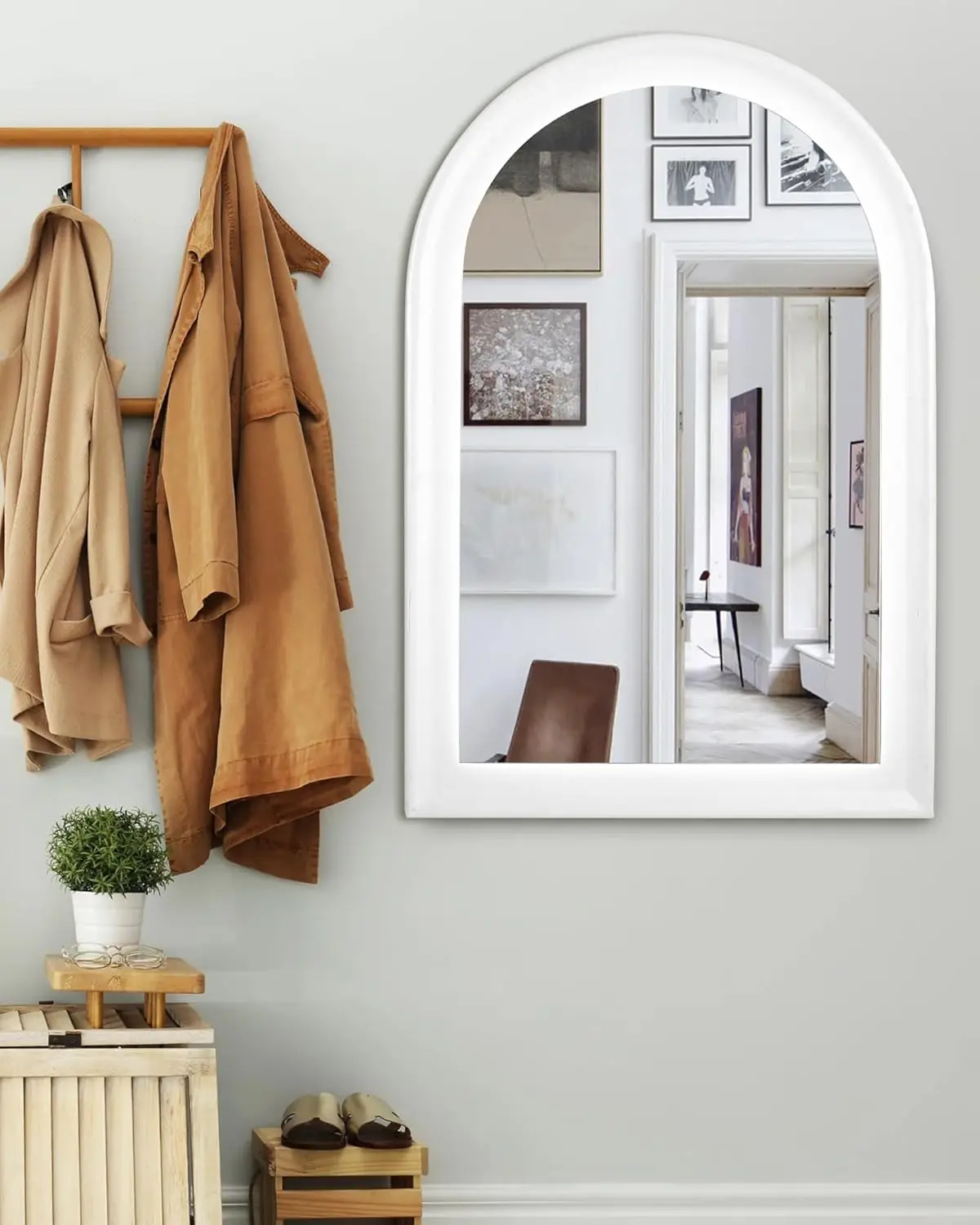 White Arched Bathroom Mirror. 24x36". White Wood Frame. Wall Mirror. For Bathroom, Living Room, Bedroom, Entryway