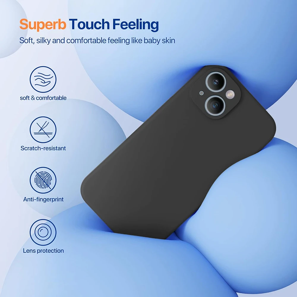 Black Shockproof Silicone TPU Phone Case with Protective Lens Cover
