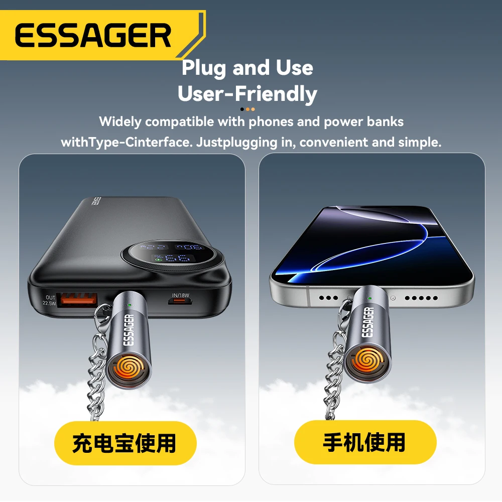 Essager USB Type C Cigarette Lighter Tungsten Wire Blowing Safety for Air Travel No Flame Auto Shut-Off Typec Cigarette Lighter