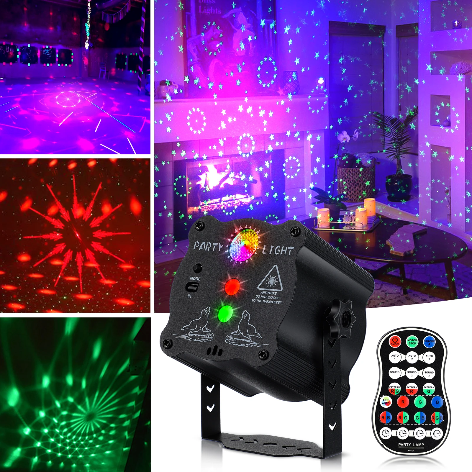 미니 DJ 디스코 레이저 조명 프로젝터, 결혼식 크리스마스 휴일 파티 램프, USB 충전 90 패턴 RGB LED 사운드 스트로브 무대 효과