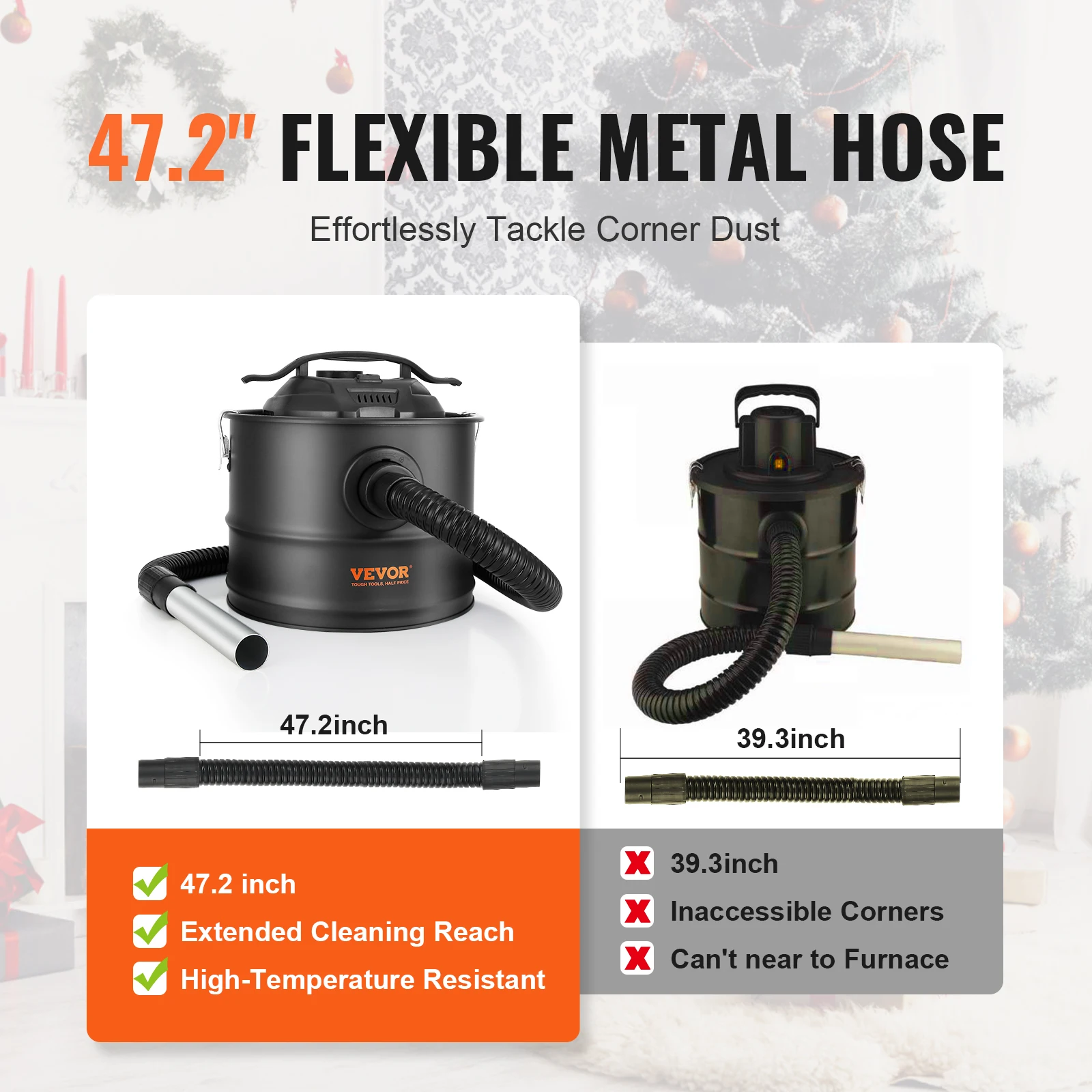 VEVOR Ash Vacuum Cleaner 4 Gallon with 1200W Powerful Suction Ash Vac Collector with 47.2 in Flexible Hose for Fireplaces Grills 5