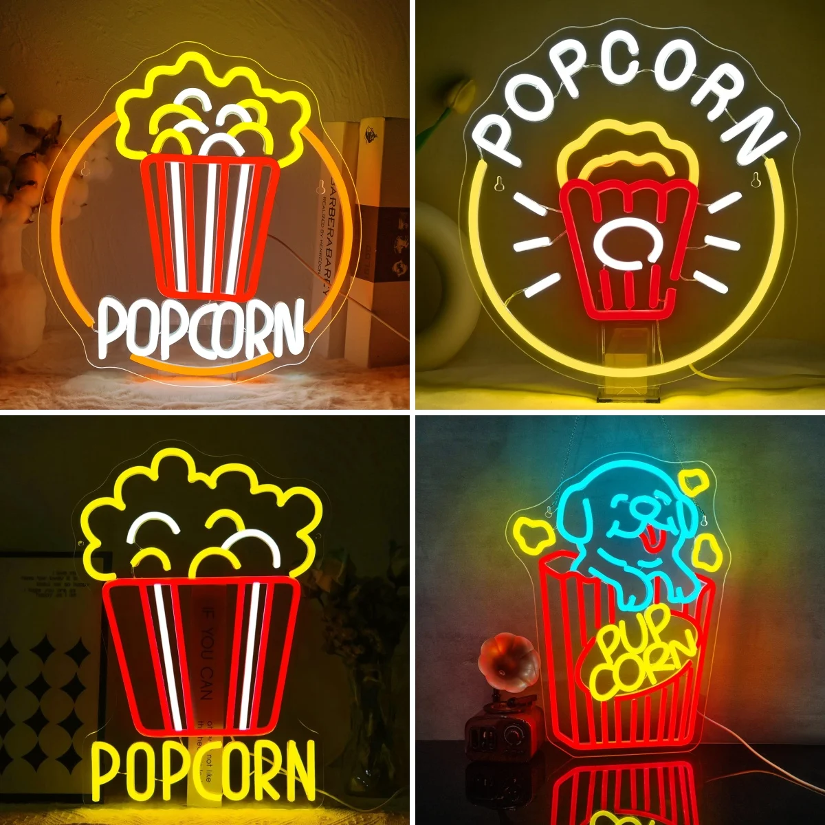 Insegna Al Neon A Forma Di Scatola Di Popcorn, LED Dimmerabile USB, Per Home Cinema 31,8x38,9 Cm - copertina