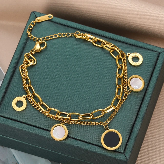 Luxury Famous Brand Jewelry Silver Gold Stainless Steel Roman Numerals  Bracelets & Bangles Female Charm Bracelet For Women - Jewelry Sets -  AliExpress