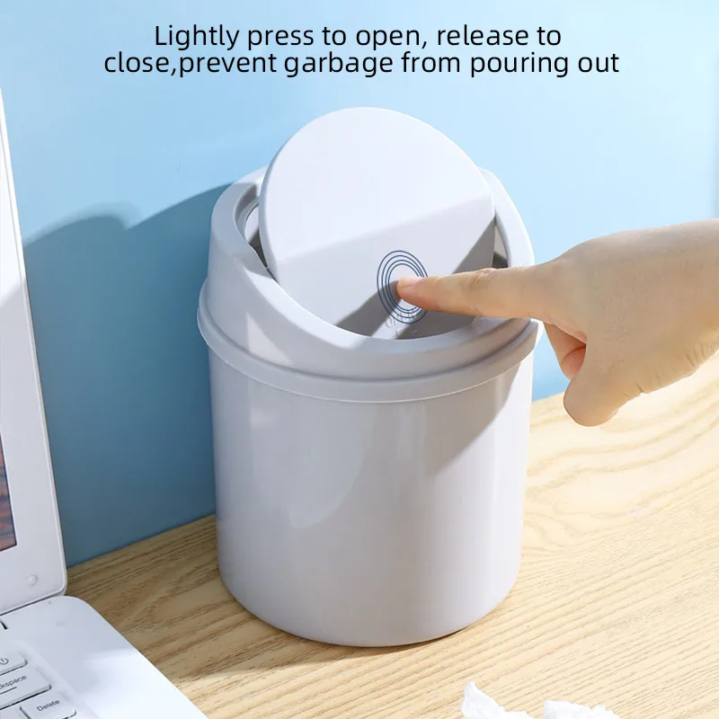 Mini Desktop Bin with Cover Shaking Lid Small Trash Can Tube Bedroom Living Room Table Garbage Storage Box