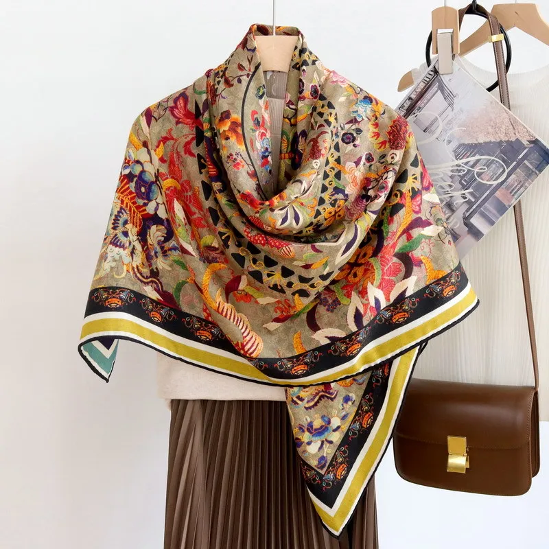 

Double-sided Mulberry 30%Silk 70% Wool Scarf Square Bandana Women Shawls Lady Pashmina Neck Hijab Foulard Scarves Poncho sjaals
