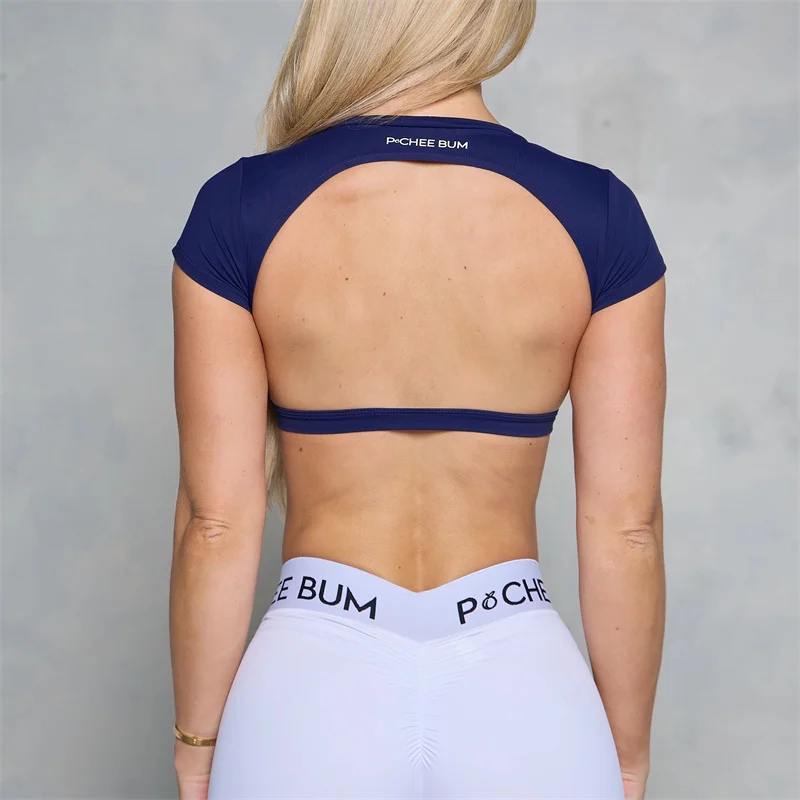 

Pchee Bum Women Backless Sports Shirts 2023 Workout Gym Training Yoga T-Shirt Outdoor Running Crop Tops Elastic Open Back Tops