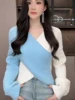 2025 Women Autumn Winter Sweater Korean New Design Elegant Cross V-neck Off Shoulder Knit Thickened Sexy Pullover Sweater 4