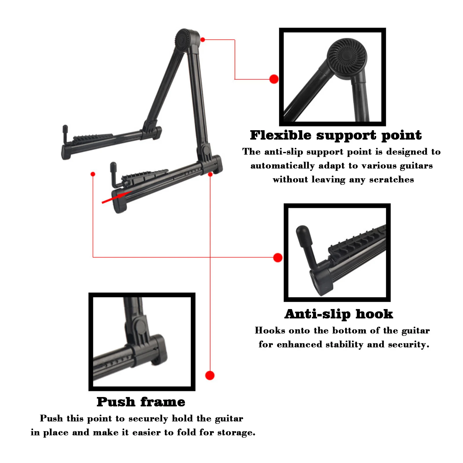 Guitar Stand Folding A Frame Floor Universal ABS for Acoustic Classical Electric Bass Guitars Banjo Ukulele Portable