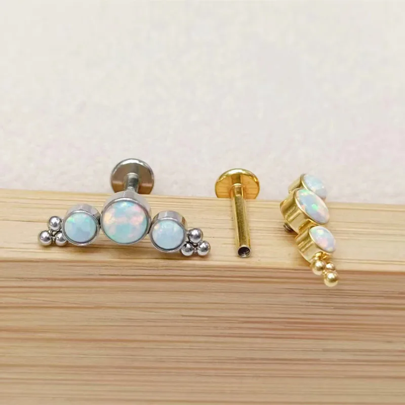 

LOT20pcs Body Jewelry - Opal Stone 16G Lip Labret Ring Bar Monore Studs Piercing Ear Helix Rook Diath Cartilage Bar Sliver/Gold