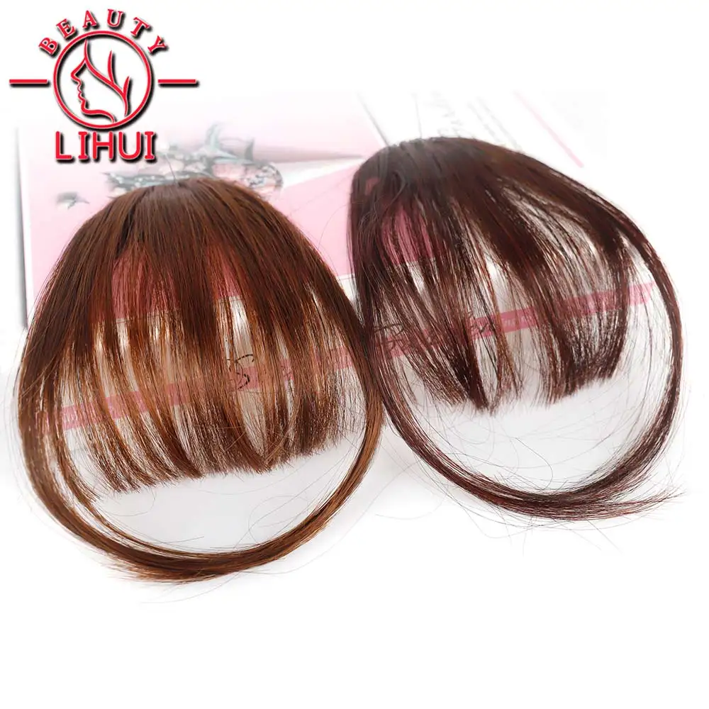 LiHui Fake Blunt Air Bangs Hair Clip-In Extension Synthetic Fake Fringe Natural False hairpiece For Women Clip In Bangs