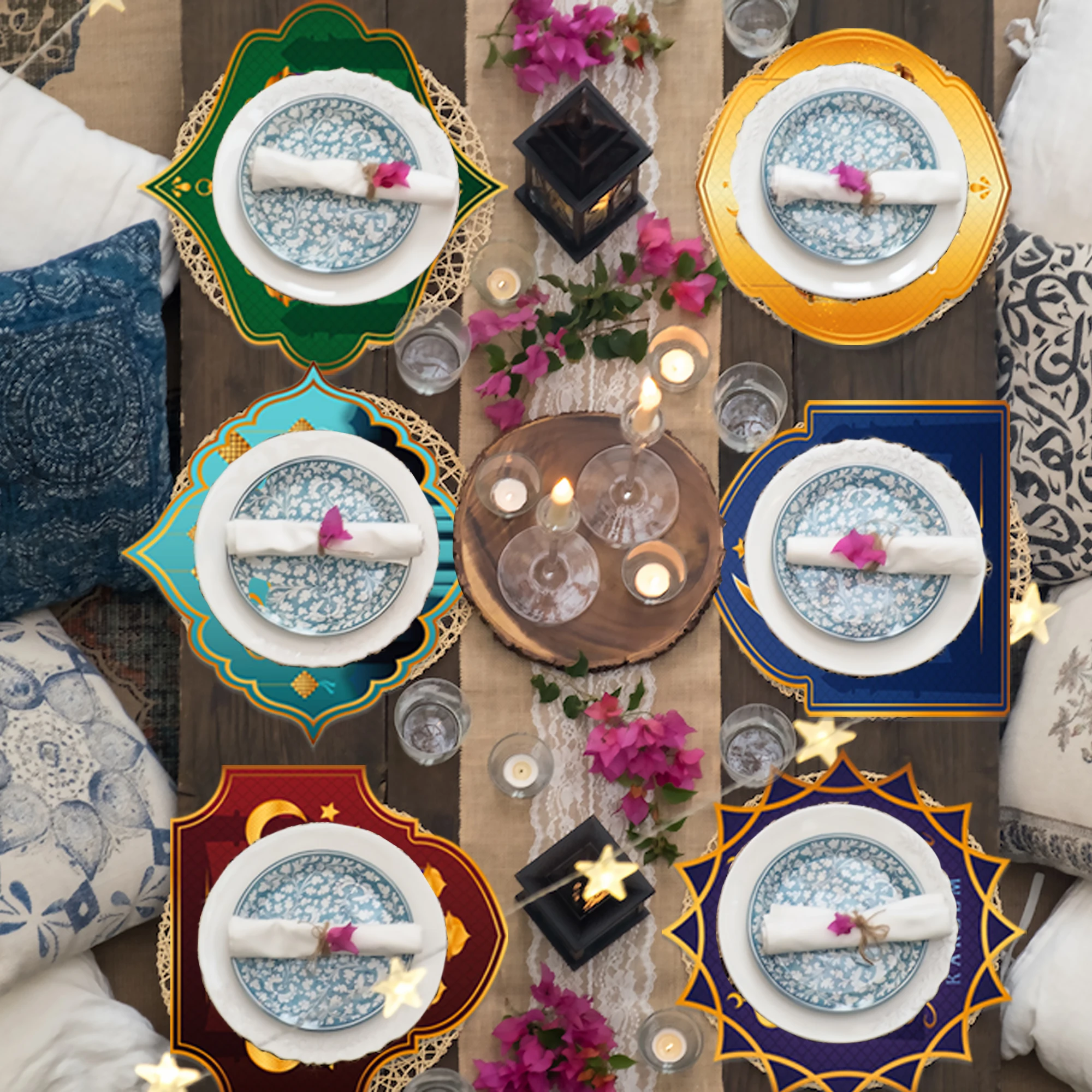 Eid Ramadan Tischläufer Tischset für Esstischdekoration, Mubarak Moon Tischdecke Tischdecke für Eid-ul-fitr Partyzubehör – Detail 23