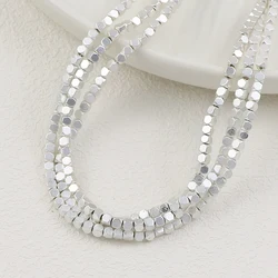 Matte Plated Hematite Square Stone Beads in Gold, Silver, & Rose - 2mm 180pcs 1Strand (Matte Silver Color)