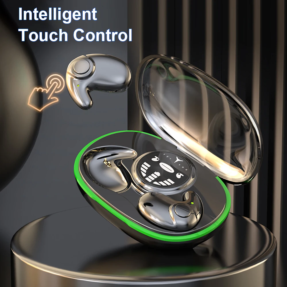 보이지 않는 수면 이어폰 무선 블루투스 5.3 헤드폰 IPX5 방수 소음 감소 이어 버드 터치 컨트롤 헤드셋