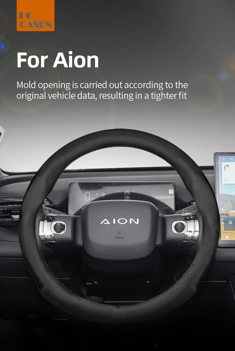 Geeignet für Aion Perforierte Leder-Lenkradabdeckung, ultradünn und atmungsaktiv, geeignet für Y Plus V Hyptec Ht Es Schwarzes, rotes, Mokka- und braunes Autozubehör für Ut Hyper Ssr Gt und andere Modelle. – Detail 1