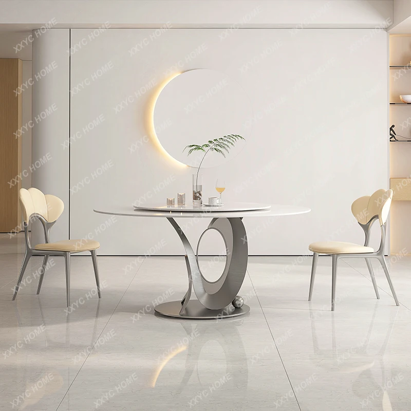 

Stone Plate Dining Table Modern Light Luxury High-End round Dining Table round Table Dining Household Italian Minimalist Light