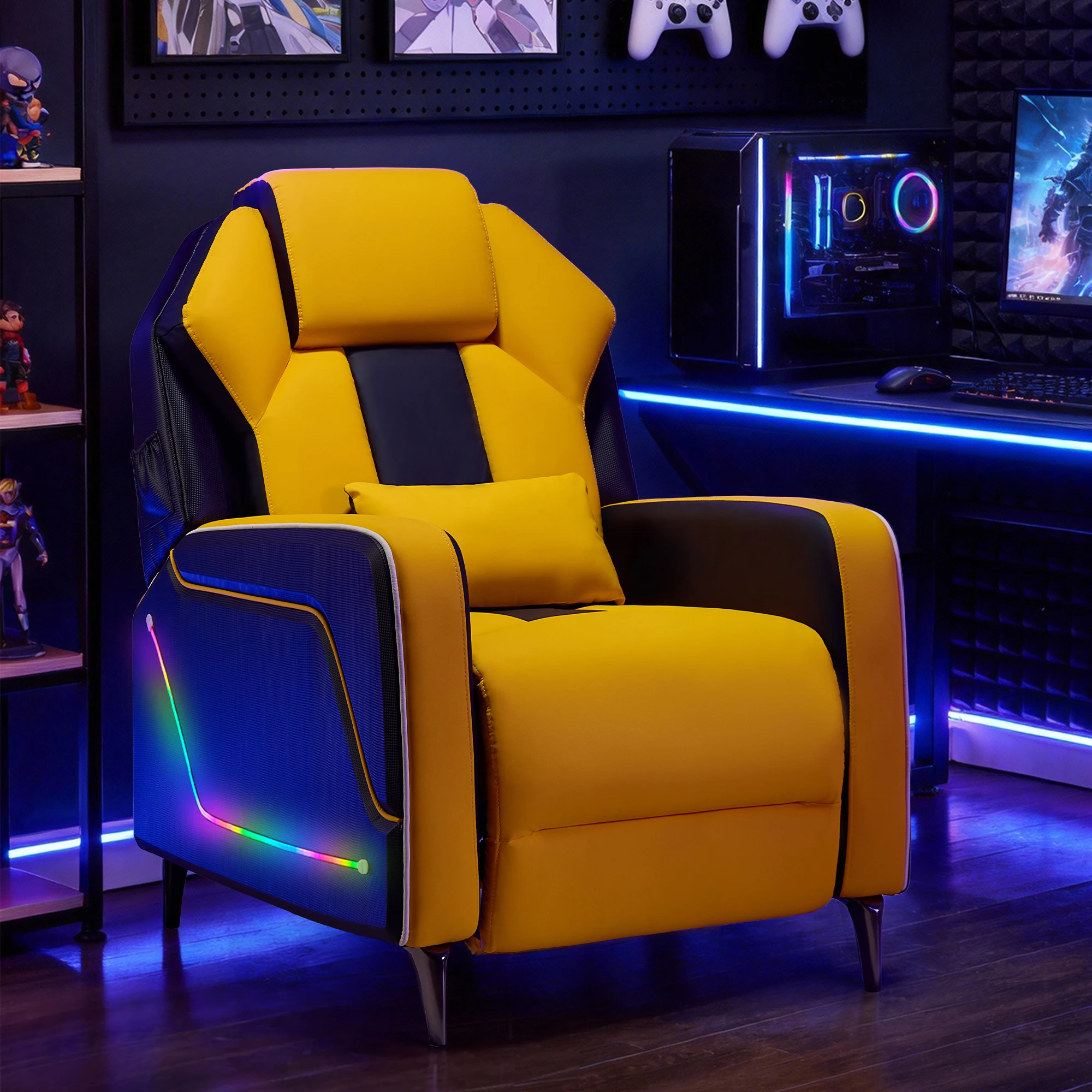 TCGBKAF LED Gaming Recliner Chair Ergonomic Video Game Reclining Chair with Footrest Lumbar Pillow & Side Pocket Home Theater Recliner Sofa Chair for Gaming Room Living Room Bed… image 2