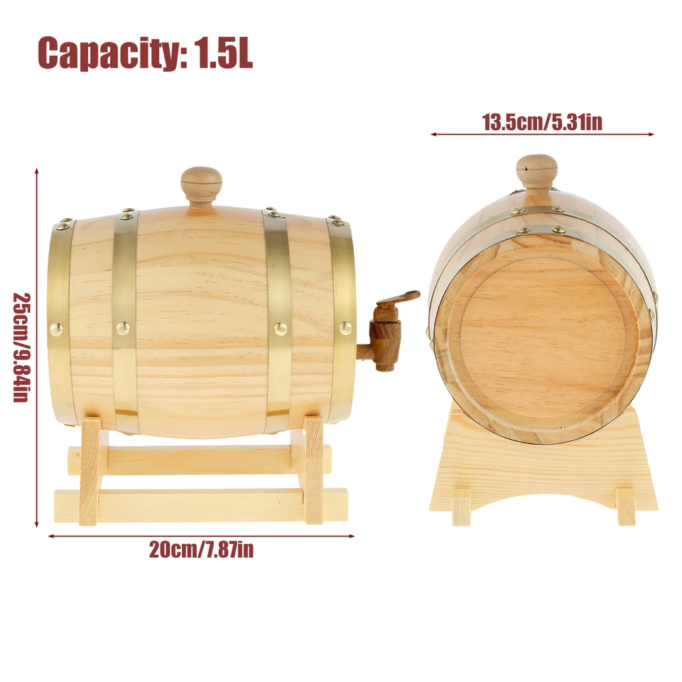 Botte In Legno Di Quercia 3L Con Rubinetto E Supporto, Per Whisky, Vino, Liquori – Barile Vintage In Legno