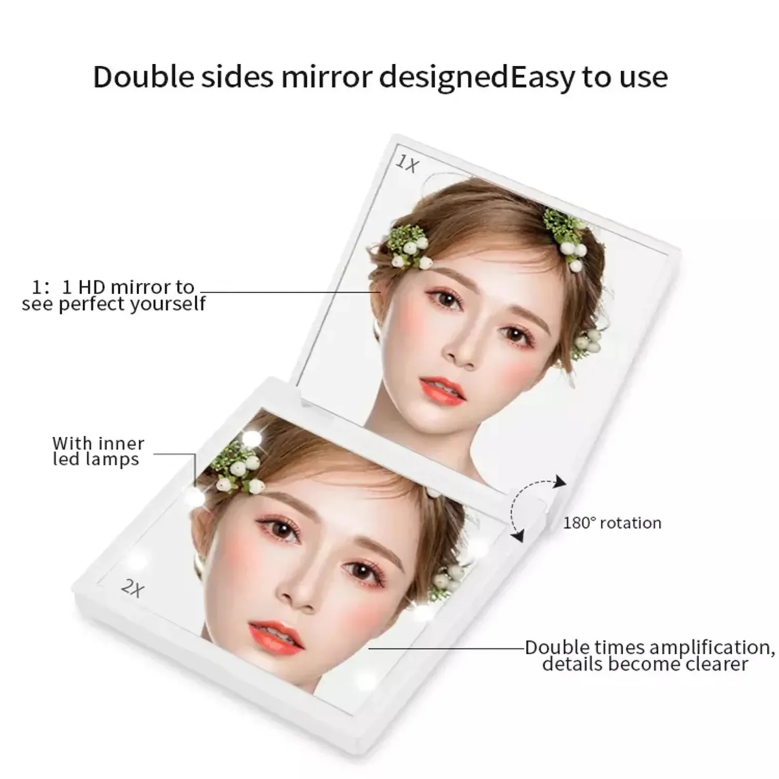 Foldable LED Travel Makeup Mirror 2