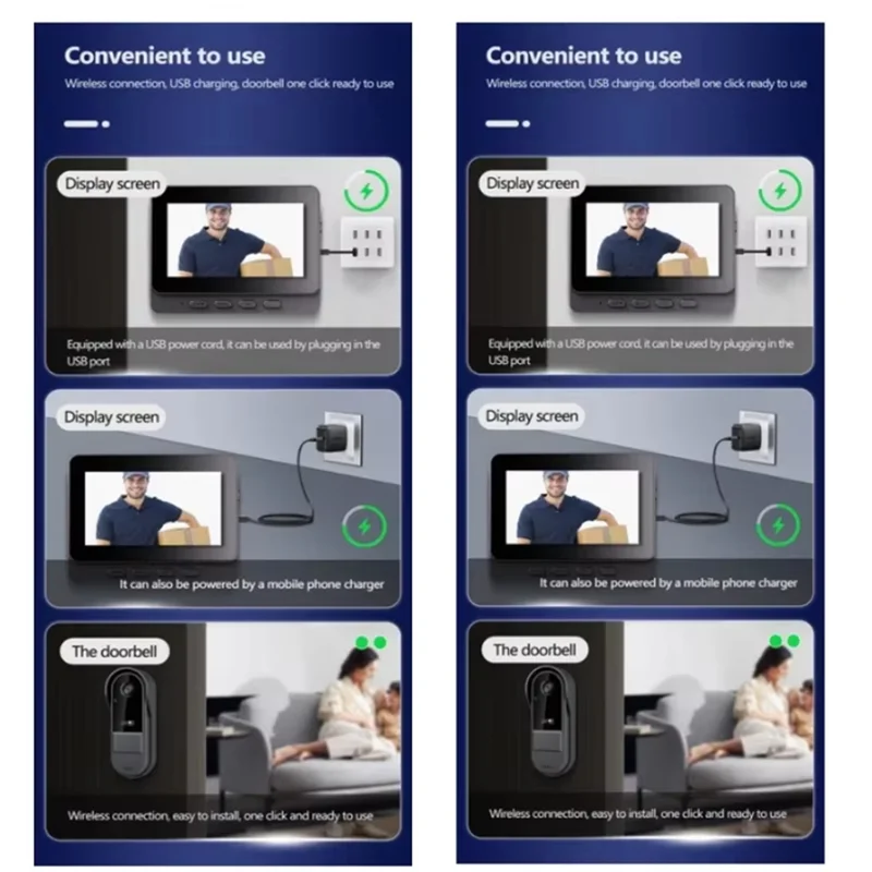 GIGI 인터콤 초인종 야간 HD 비전 4.3인치 IPS 스크린 방수 초인종 카..