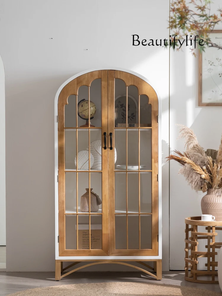 

Nordic Solid Wood Glass Display Hand-Made Storage Cabinet Hotel Hall Decoration Dining Side Locker