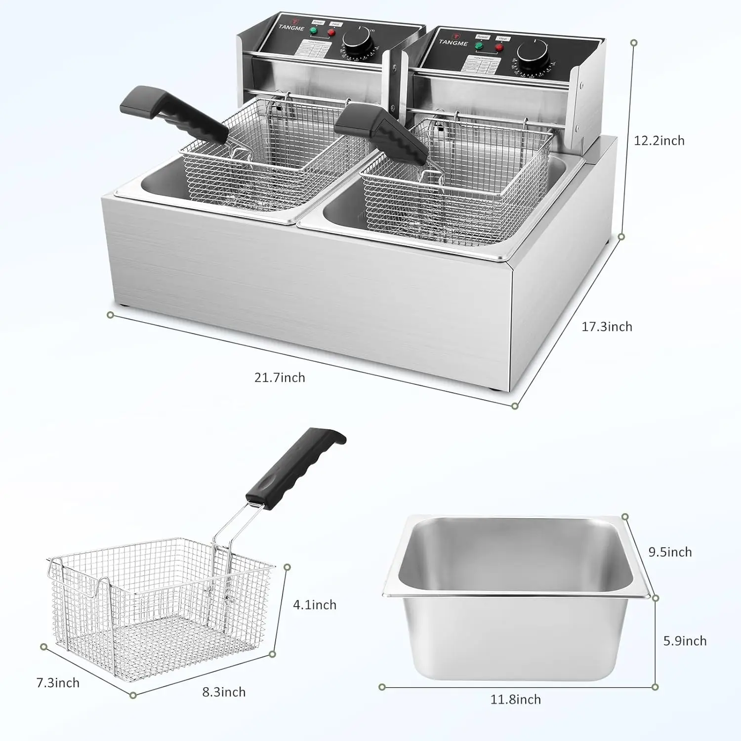 Deep Fryer 3400W Electric Deep Fryers with 2x6.35QT Baskets 0.8mm Thickened Stainless Steel Countertop Oil Fryer 20.7QT