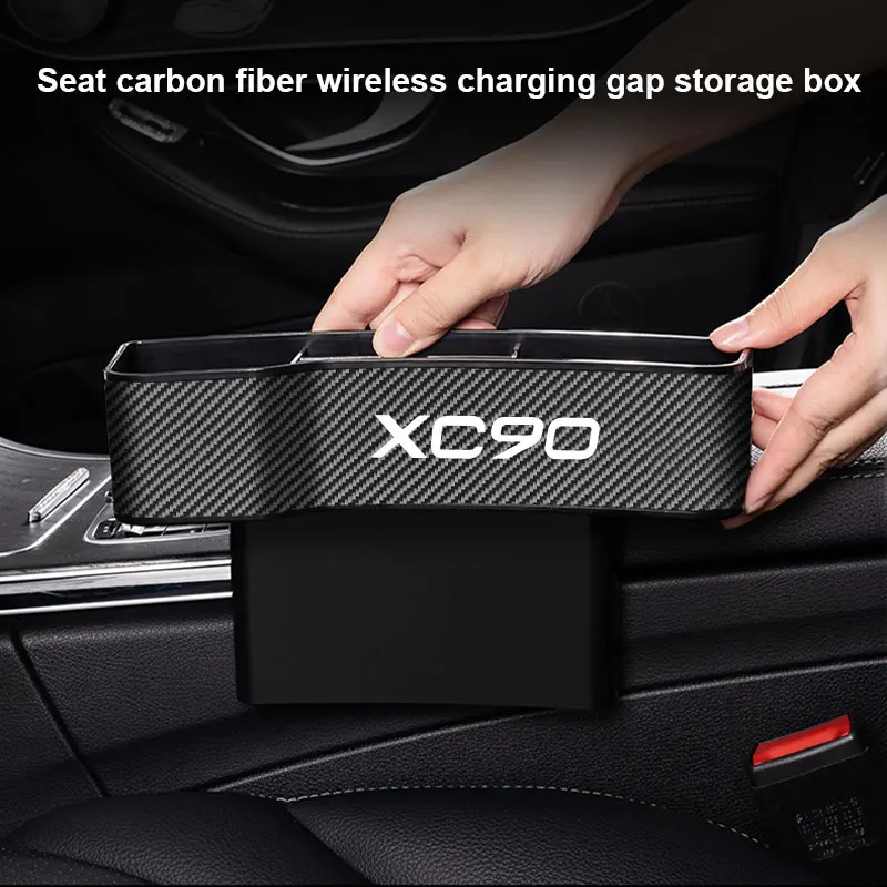

Car Carbon Fiber Seat Gap Filler Organizer With Cup Holder With Wireless Charging For Volvo XC90 car accesorios