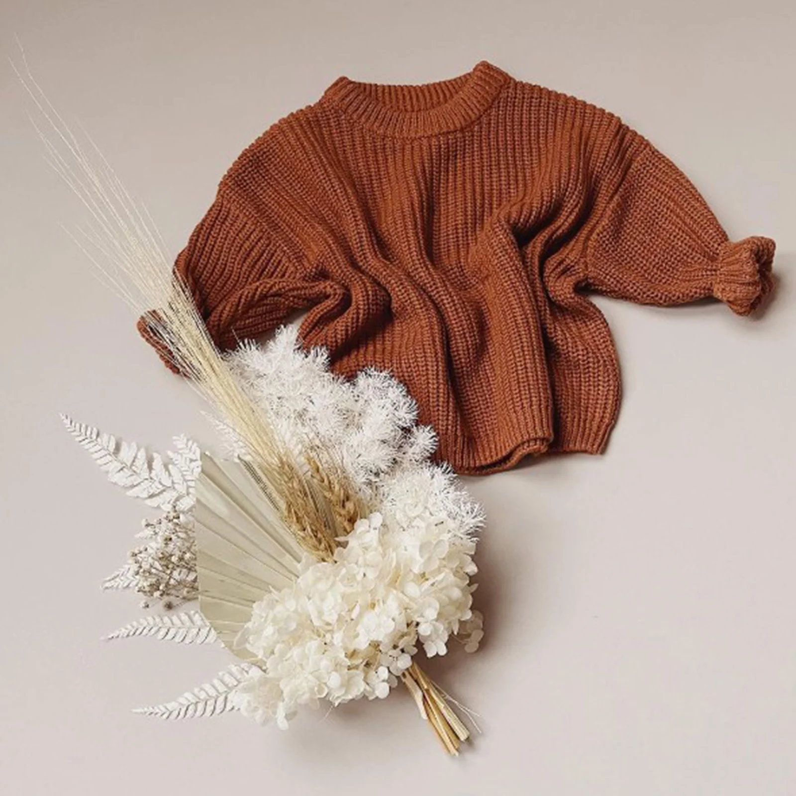 Suéter de punto de manga larga para bebé recién nacido, suéteres de punto de cuello redondo, Color sólido, informal, otoño e invierno, 0-3 meses