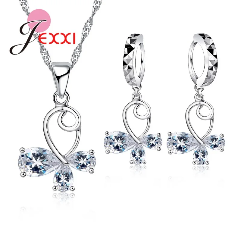Silver jewelry set jewelry set silver jewelry New Brand Bridal Jewelry Sets 925 Sterling Silver Statement Flower Butterfly Choker Necklaces Zirconia Earrings for Women Gift