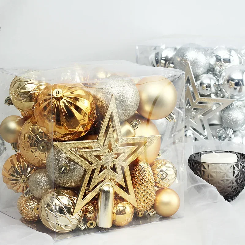 45PCS 4/6/8CM Tree Top Star Christmas Ball Christmas Tree Pendant Set Pack Christmas Decorations 2025 New Year Navidad Gifts