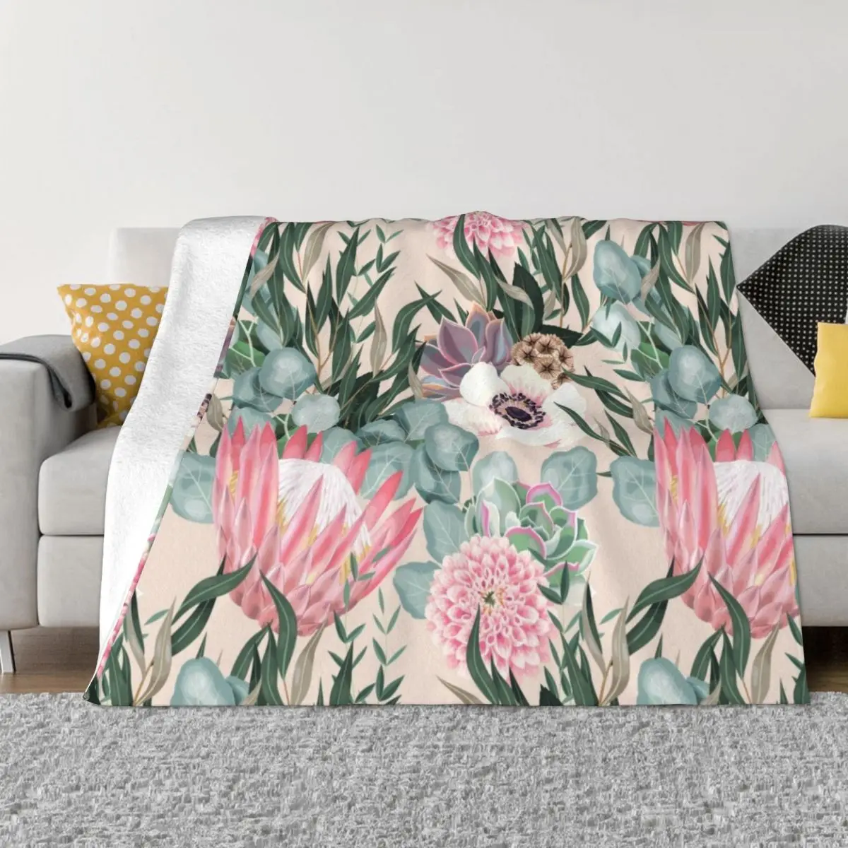 

Vector seamless pattern with protea and greenery Throw Blanket Bed covers Sofa Quilt Blankets