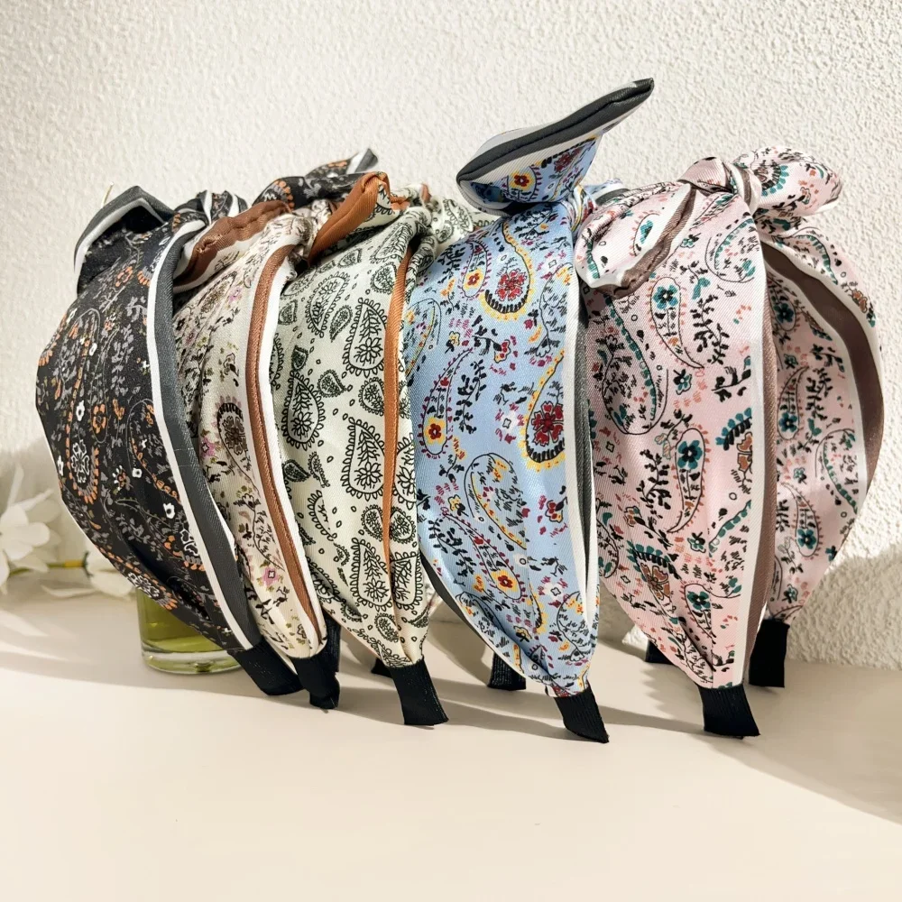 Bohemian retro bandana bow rabbit ear headband for women floral paisley wide hoop turban hair tie hair styling accessories