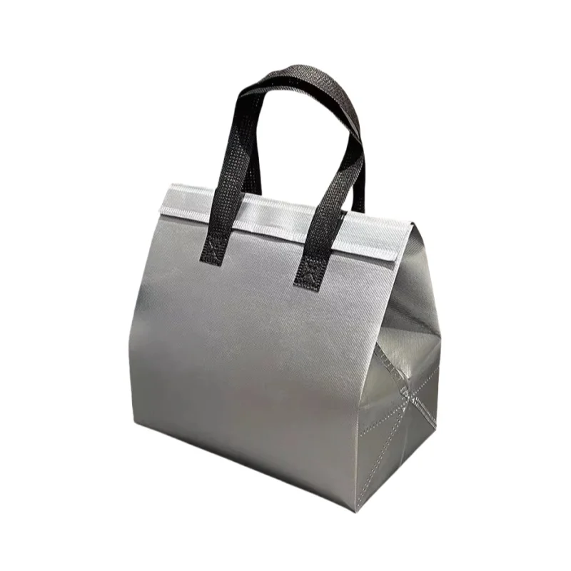 StoBag 10pcs Sliver Non-woven Insulation Tote Bag Portable Fabric for Food Drinks Package Keep Warm Cold Delivery Reusable Pouch 6