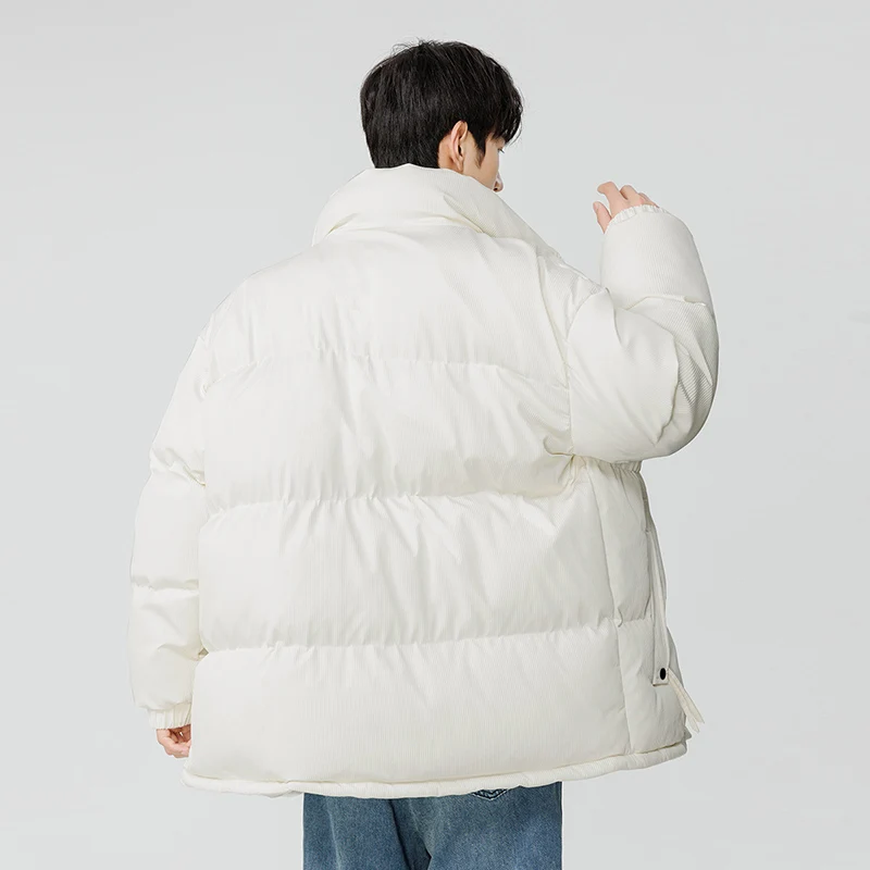 Winter Men's Padded Jacket Corduroy Fake Two Pieces Coat Stand Collar Zip-up Windbreaker Waterproof Outerwear Unisex Warm Parkas