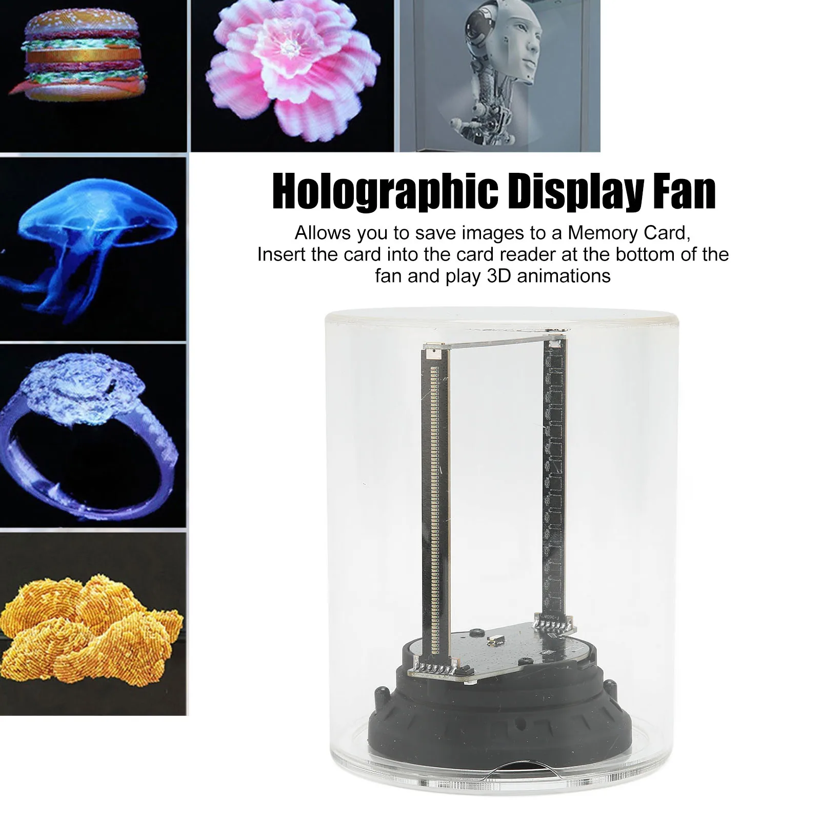 Holographic Advertising Display 160 LED 3D Hologram Fan 3.9inch Clear Cover Store