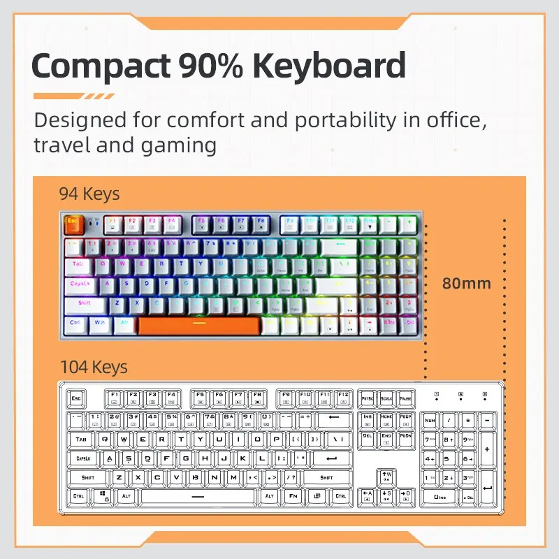Wireless Mechanical Keyboard Machenike K500W Hot Swap Tri-mode 94 Keys RGB Backlit For PC Gamer Laptop