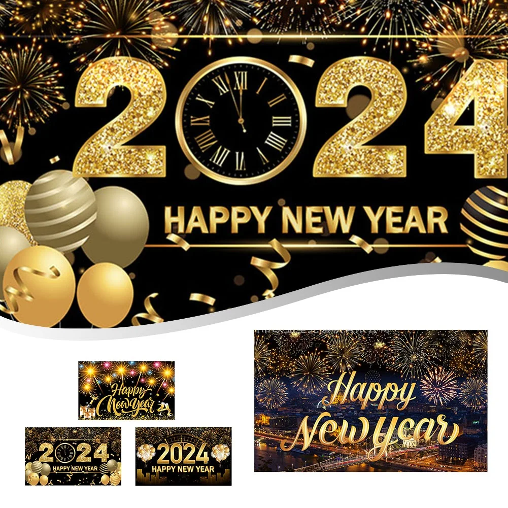 

2024 Happy New Year Background Countdown New Year's Eve Decoration Banner Party Backdrops Outdoor Banners For Living Room