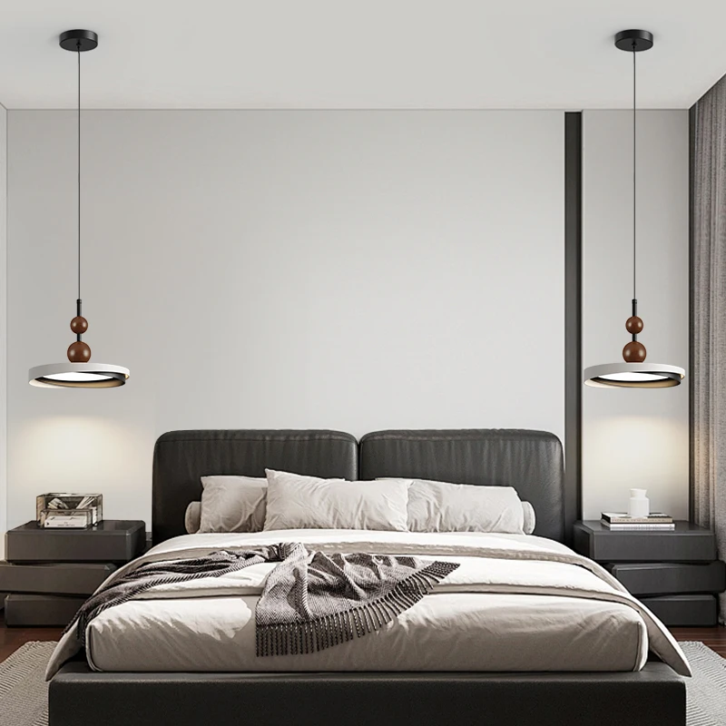 Retro Bedroom Ceiling Light Simple Walnut Color Hallway LED Pendant Light Kitchen Study Room Bedside Hanging Lighting Fixture
