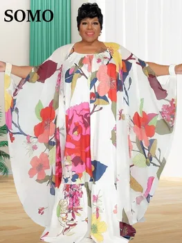 SOMO Plus Size Two Piece Set Women Dress and Shawl Matching Summer 2023 Slip Floral Holiday New Outfits Wholesale Dropshiping 1 SOMO Plus Size Two Piece Set Women Dress and Shawl Matching Summer 2023 Slip Floral Holiday New Outfits Wholesale Dropshiping 1