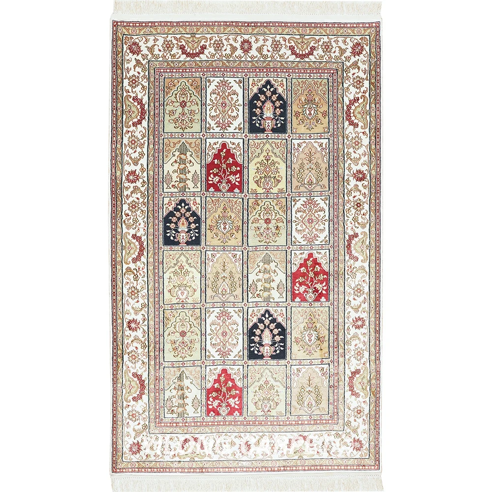 오리엔탈 카펫 정원 절묘한 수제 100% 실크 페르시아 러그, HF227B, 91x152cm
