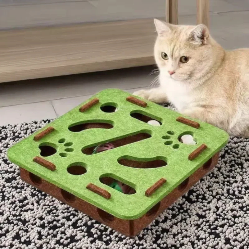 Pet Cat Puzzle Maze Holes Toys Felt Box with Bell Ball Kitten Playing Toys Interactive Funny Combination Set Cat Supplies Pet Cat Puzzle Maze Holes Toys Felt Box with Bell Ball Kitten Playing Toys Interactive Funny Combination Set Cat Supplies