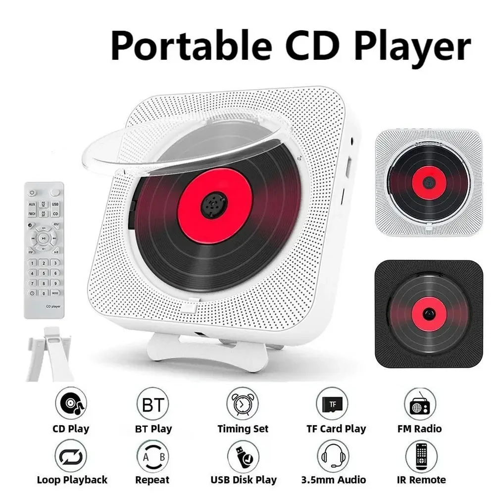 휴대용 CD 플레이어 블루투스 스피커 스테레오 CD 플레이어 LED 스크린 벽 고정형 IR 원격 조종 FM 라디오 포함 CD 뮤직 플레이어 