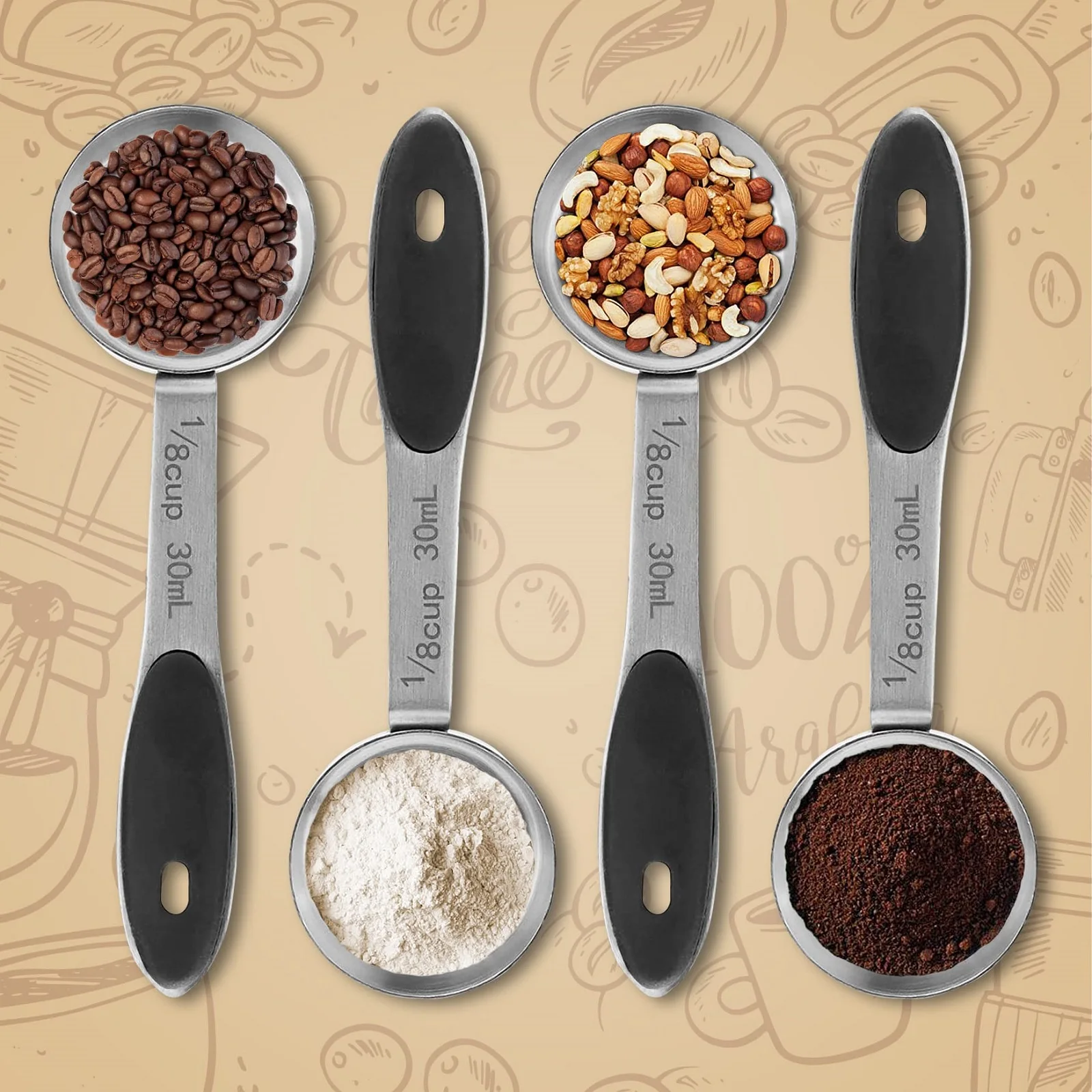 30ml Coffee Measuring Scoop 1/8 Cup Stainless Steel Tablespoon Large ZN