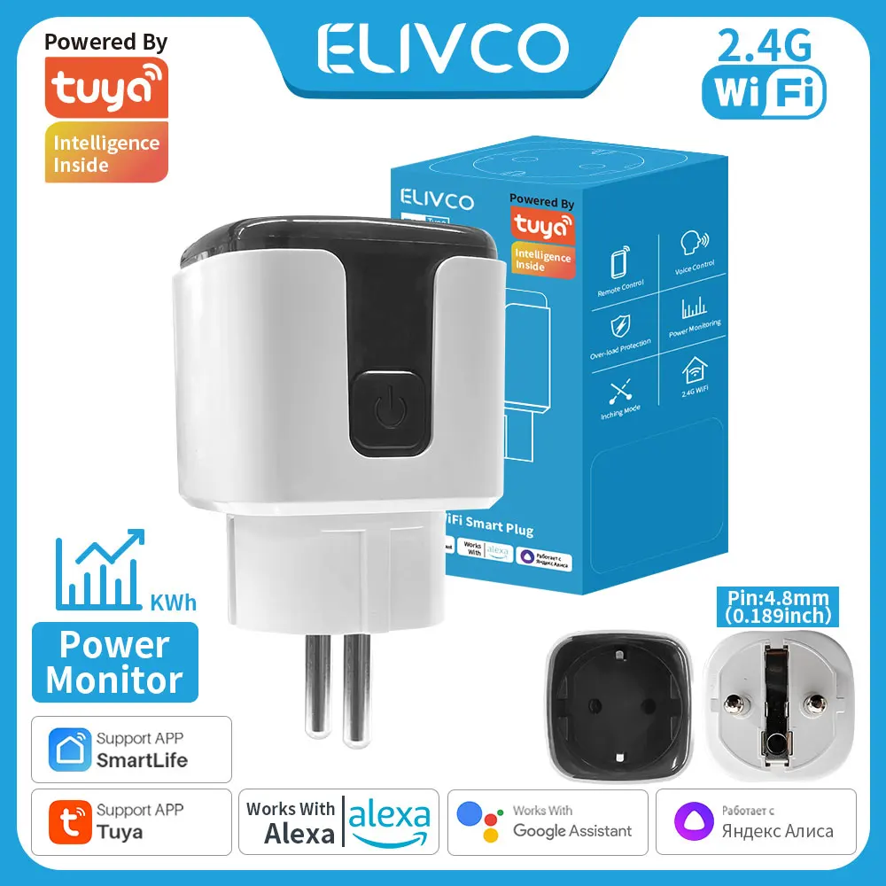 Tuya Smart Plug WiFi Socket With Timing/Countdown/Power Monitoring Function, Sup