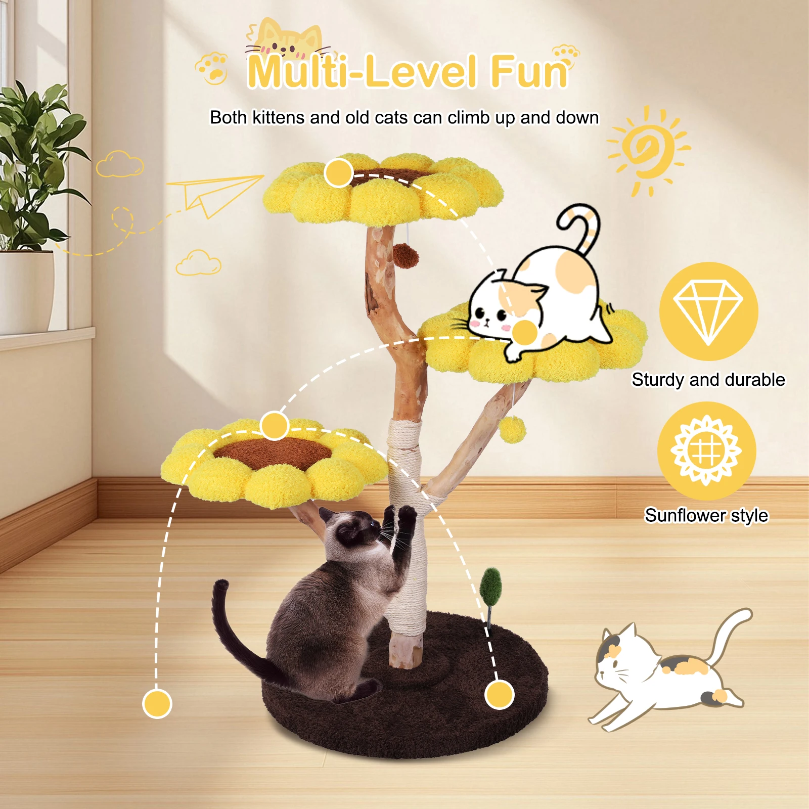 Lovely Cat Jumping Platform Anti-Slip Cute Sunflower Cat Bed Flower Shaped Cat Special Shelf for Pet Playground Small Nest